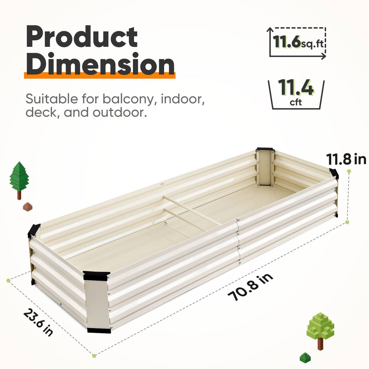KING BIRD 6x2x1ft Raised Garden Bed with Bottom Closed Beige
