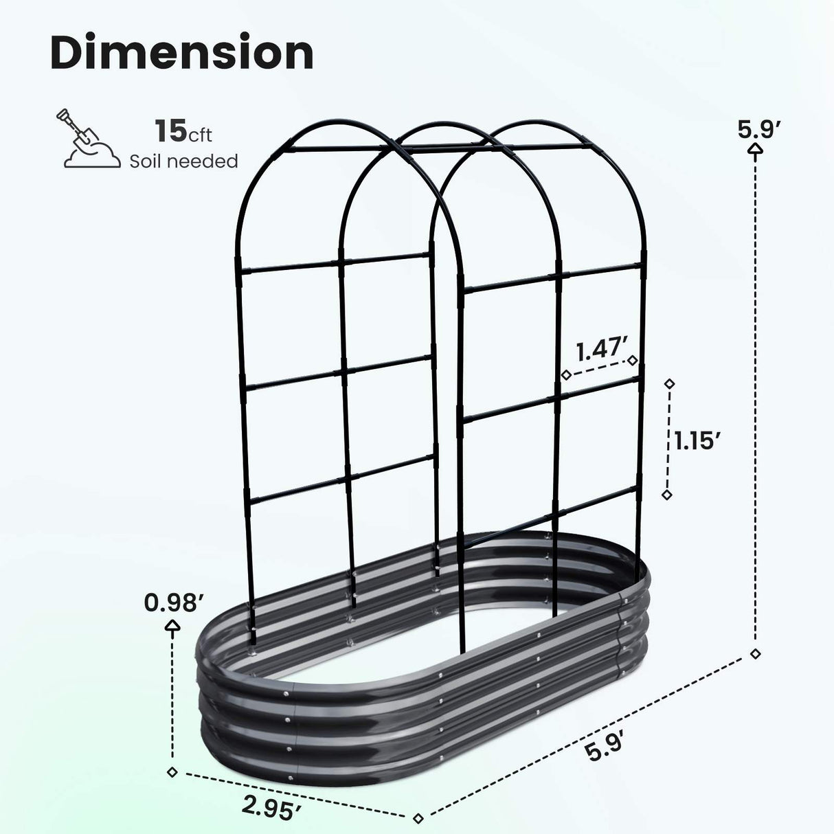 KING BIRD 6x3x1ft Raised Garden Bed with Arched Trellis