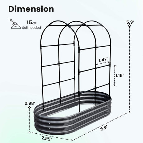 KING BIRD 6x3x1ft Raised Garden Bed with Arched Trellis