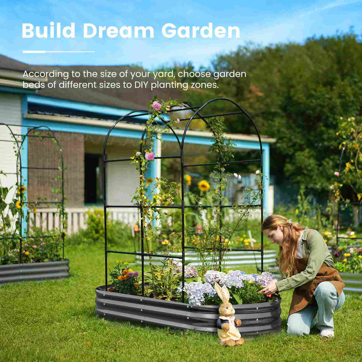 KING BIRD 6x3x1ft Raised Garden Bed with Arched Trellis