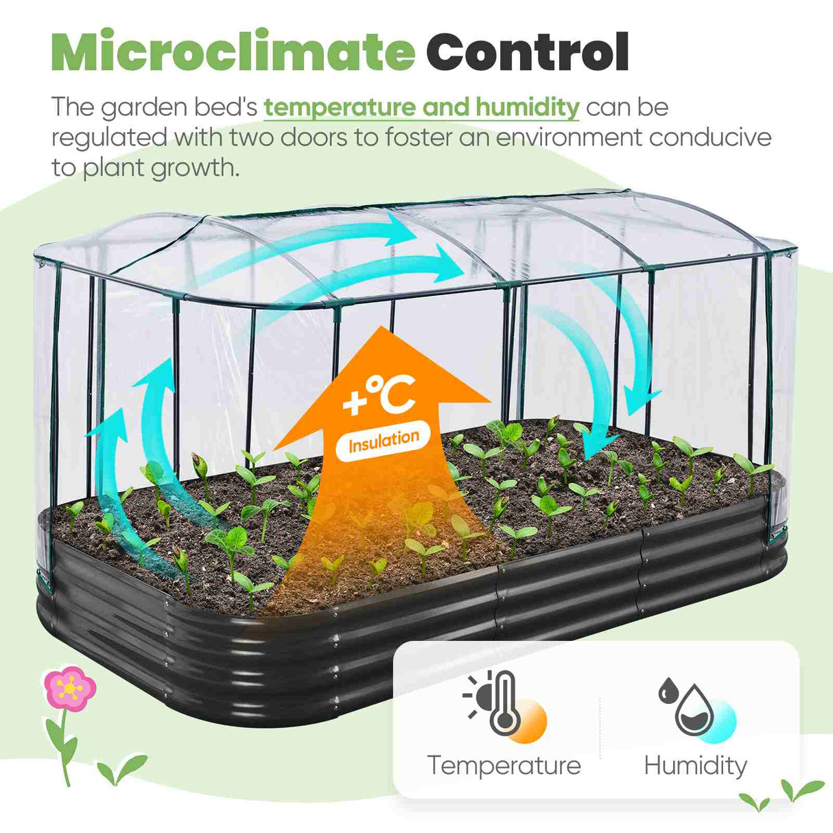 KING BIRD 8'x4'x1' Oval Galvanized Raised Garden Bed with Cover