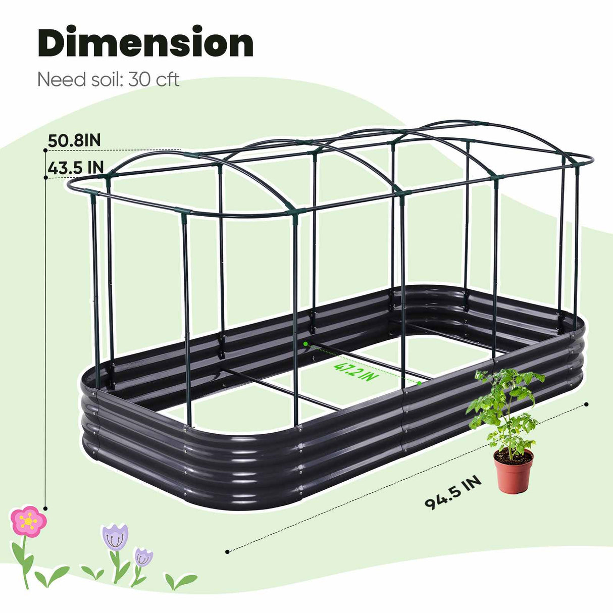 KING BIRD 8'x4'x1' Oval Galvanized Raised Garden Bed with Cover