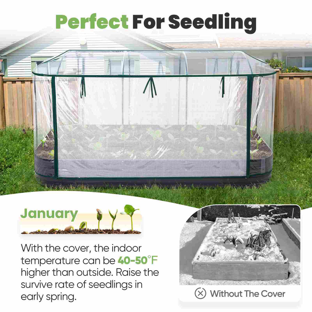 KING BIRD 8'x4'x1' Oval Galvanized Raised Garden Bed with Cover