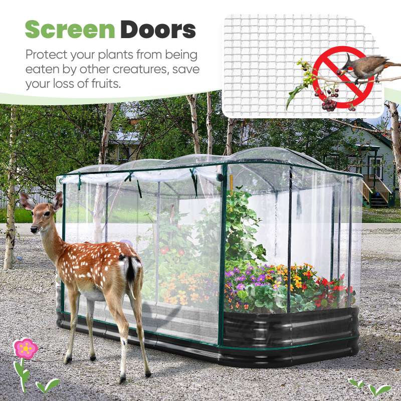 KING BIRD 8'x4'x1' Oval Galvanized Raised Garden Bed with Cover