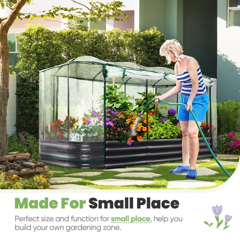 KING BIRD 8'x4'x1' Oval Galvanized Raised Garden Bed with Cover