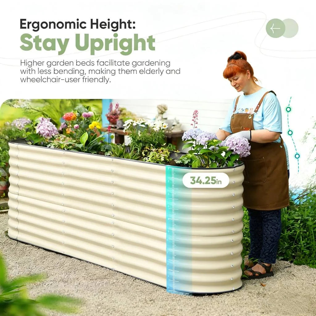 KING BIRD 8x2x3ft Raised Garden Bed 12 in 1 Beige