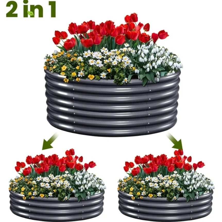 KING BIRD 4x4x1ft Round Garden Bed (2-Pack) Dark Grey