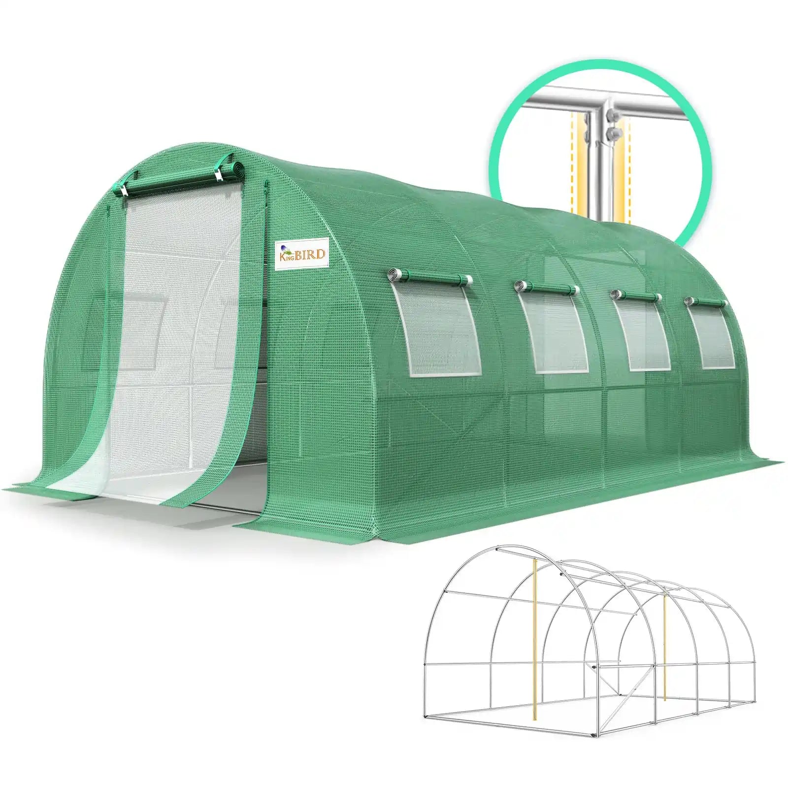 KING BIRD Premium 20x10x6.6FT Greenhouse Green for Outdoors#color_20ft-Green