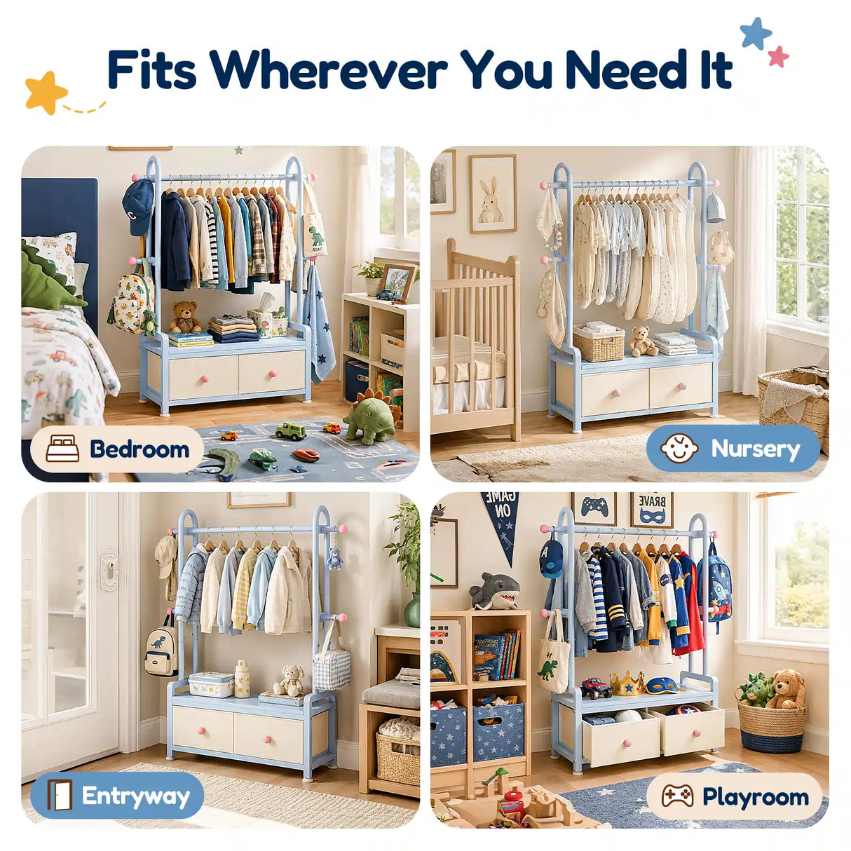 ideal for children's rooms, playrooms, and dressing areas#color_Blue