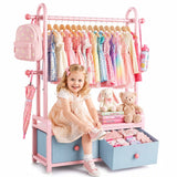 Kids Dress Up Rack with Hooks & Rod#color_Pink
