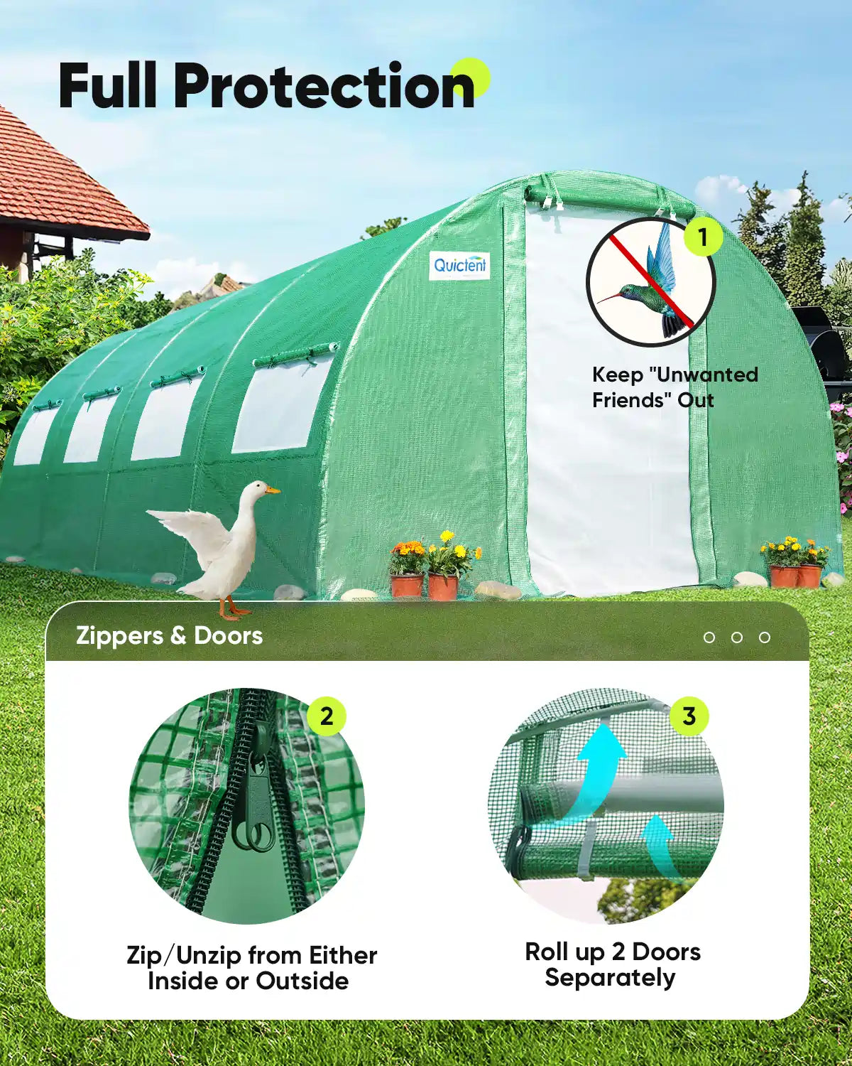 Zippers and 2 doors for full protection#color_green