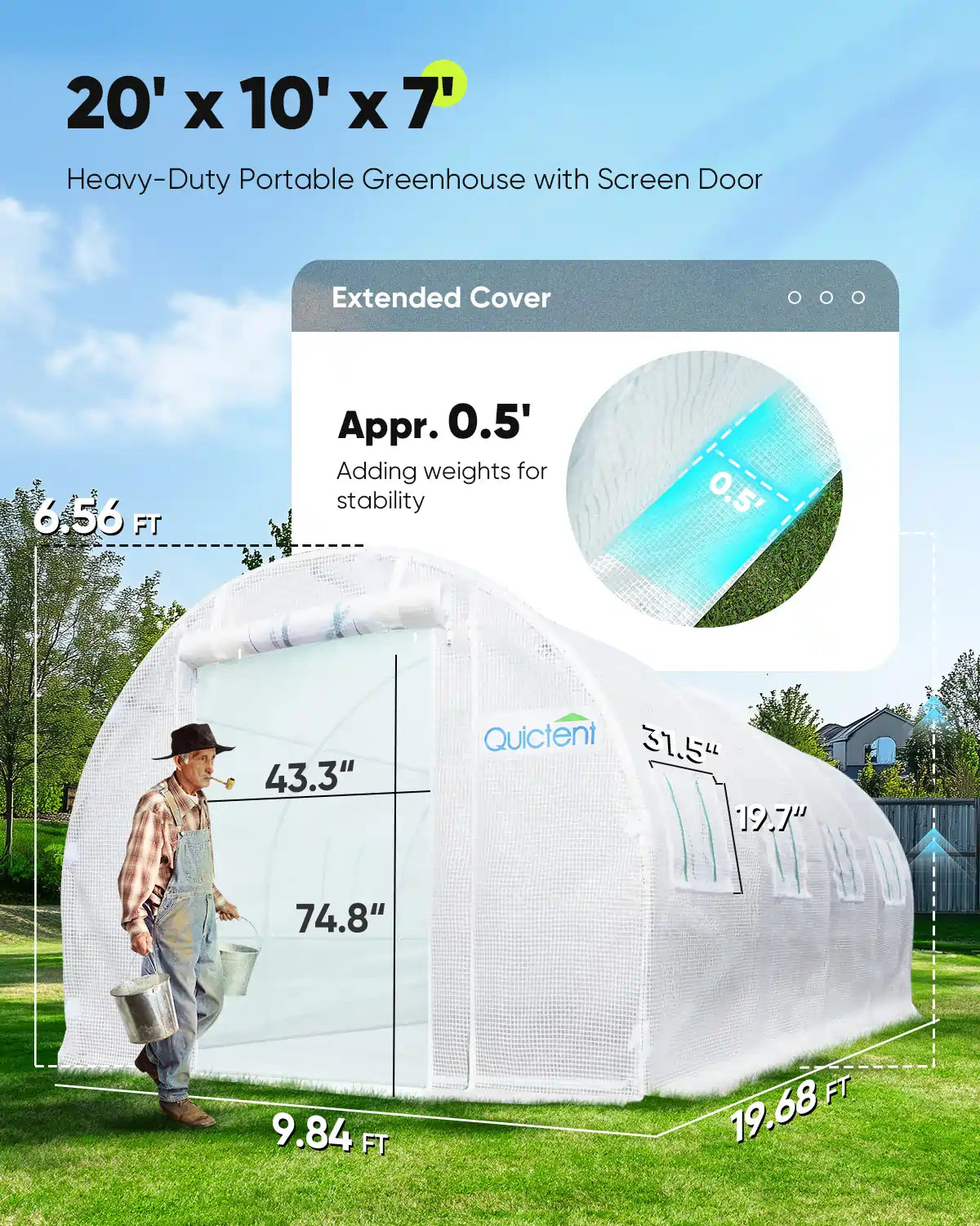20' x 10' x 7' Heavy Duty Portable Large Greenhouse Size#color_white