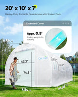 20' x 10' x 7' Heavy Duty Portable Large Greenhouse Size#color_white