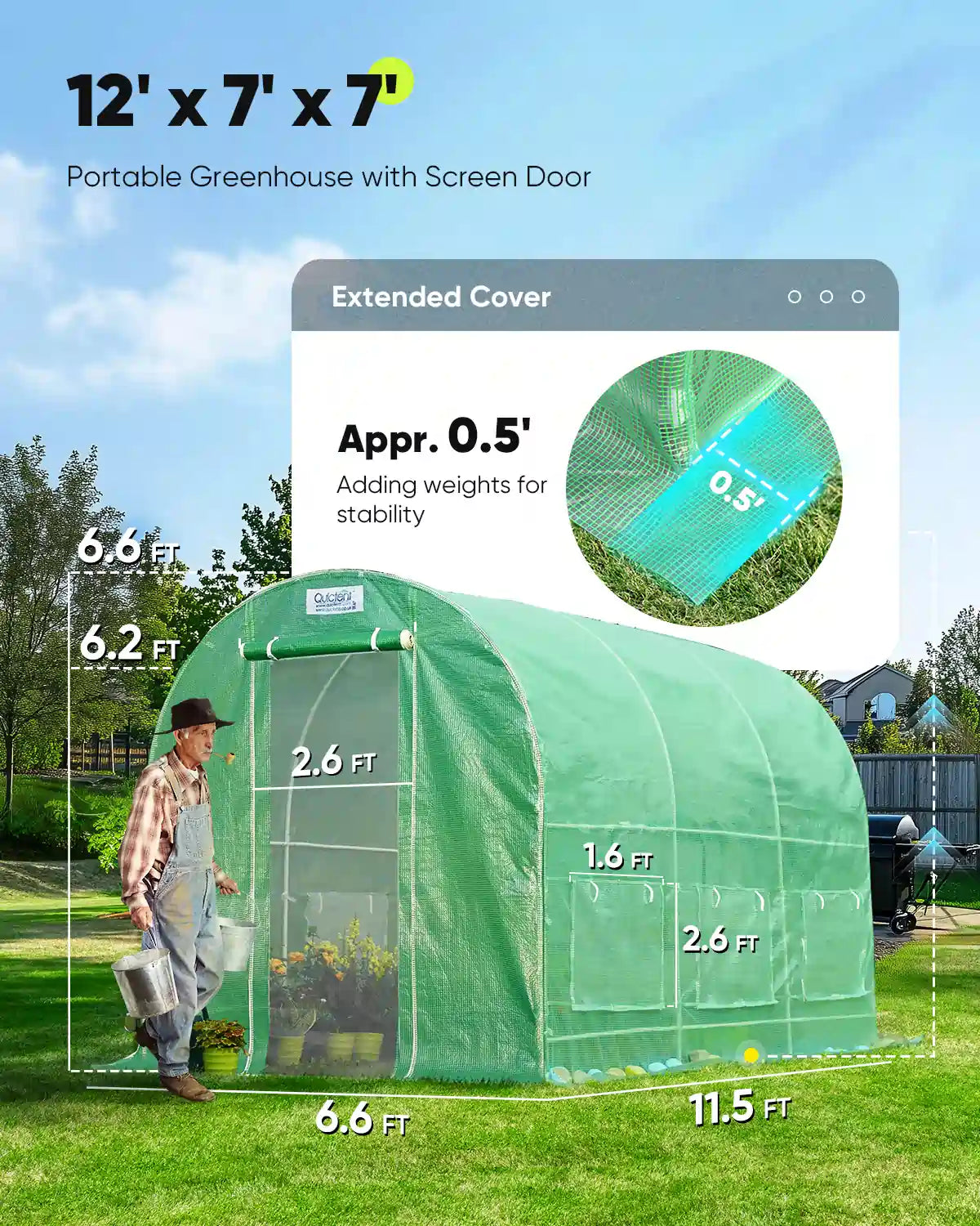 12'x7'x7' portable greenhouse with screen door#color_green (with 2 doors)