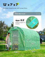 12'x7'x7' portable greenhouse with screen door#color_green (with 2 doors)