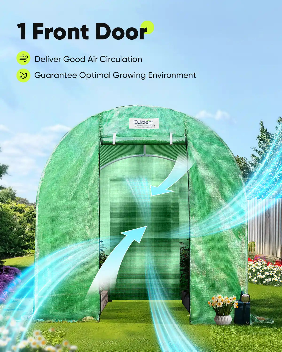 12' x 7' x 7' Tunnel Greenhouse with 1 front door#color_green (with 1 door)