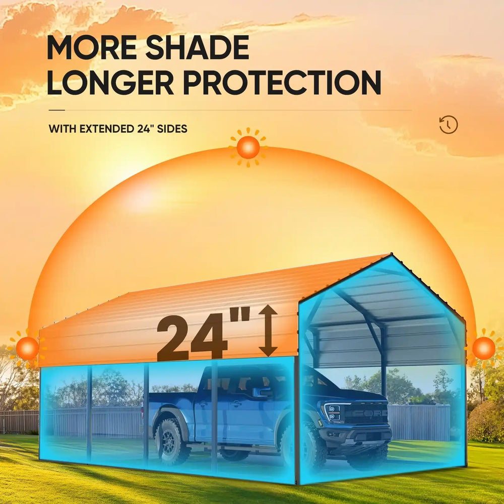 features 23.7 inches overhangs on both sides of the roof#size_12X20ft