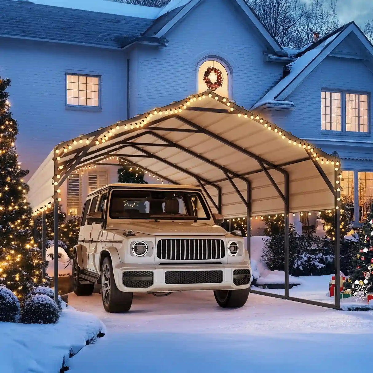 Black&White 12x20 ft Metal Roof Carport#size_12X20ft