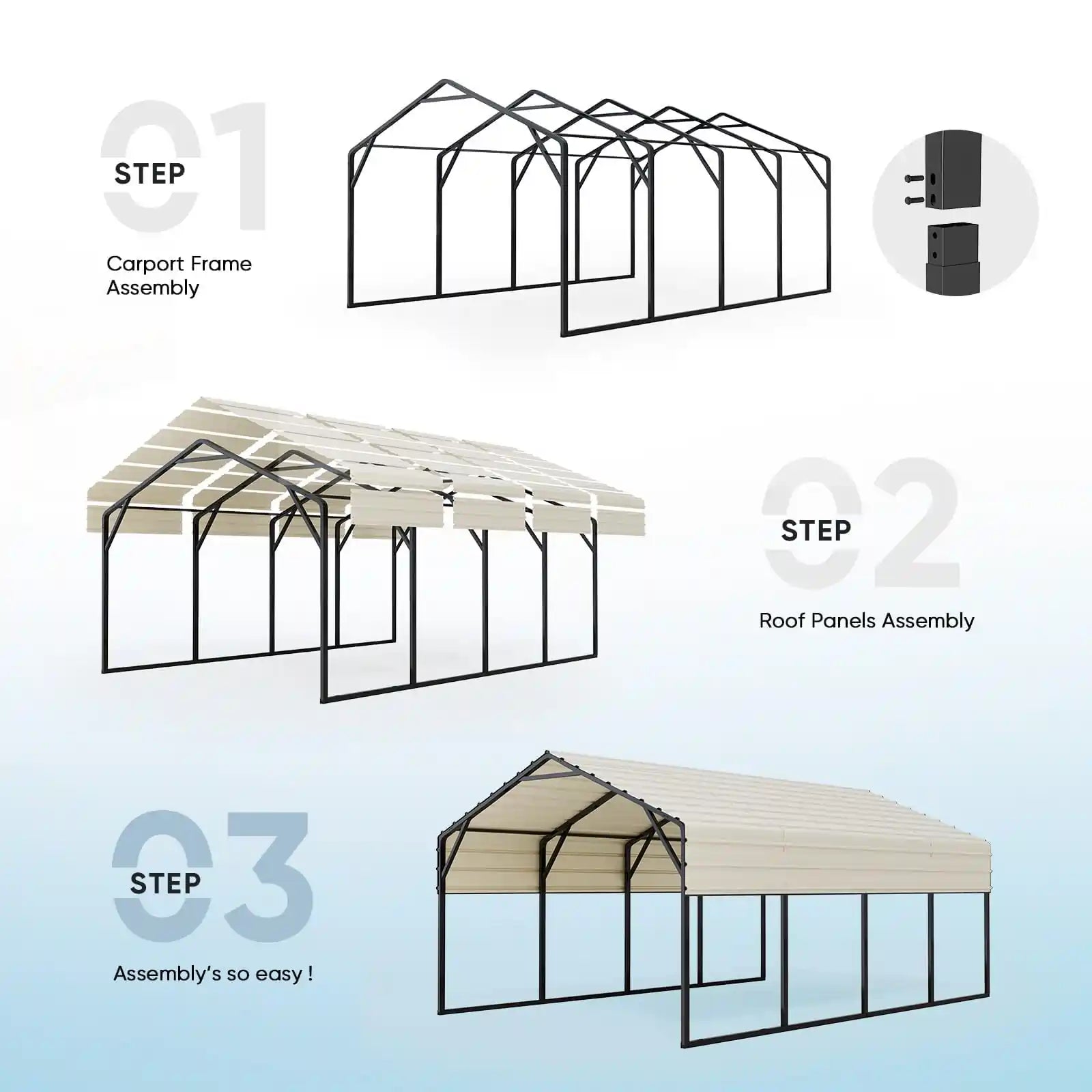 Easy to assemble 12x20ft Metal Roof Carport#size_12X20ft