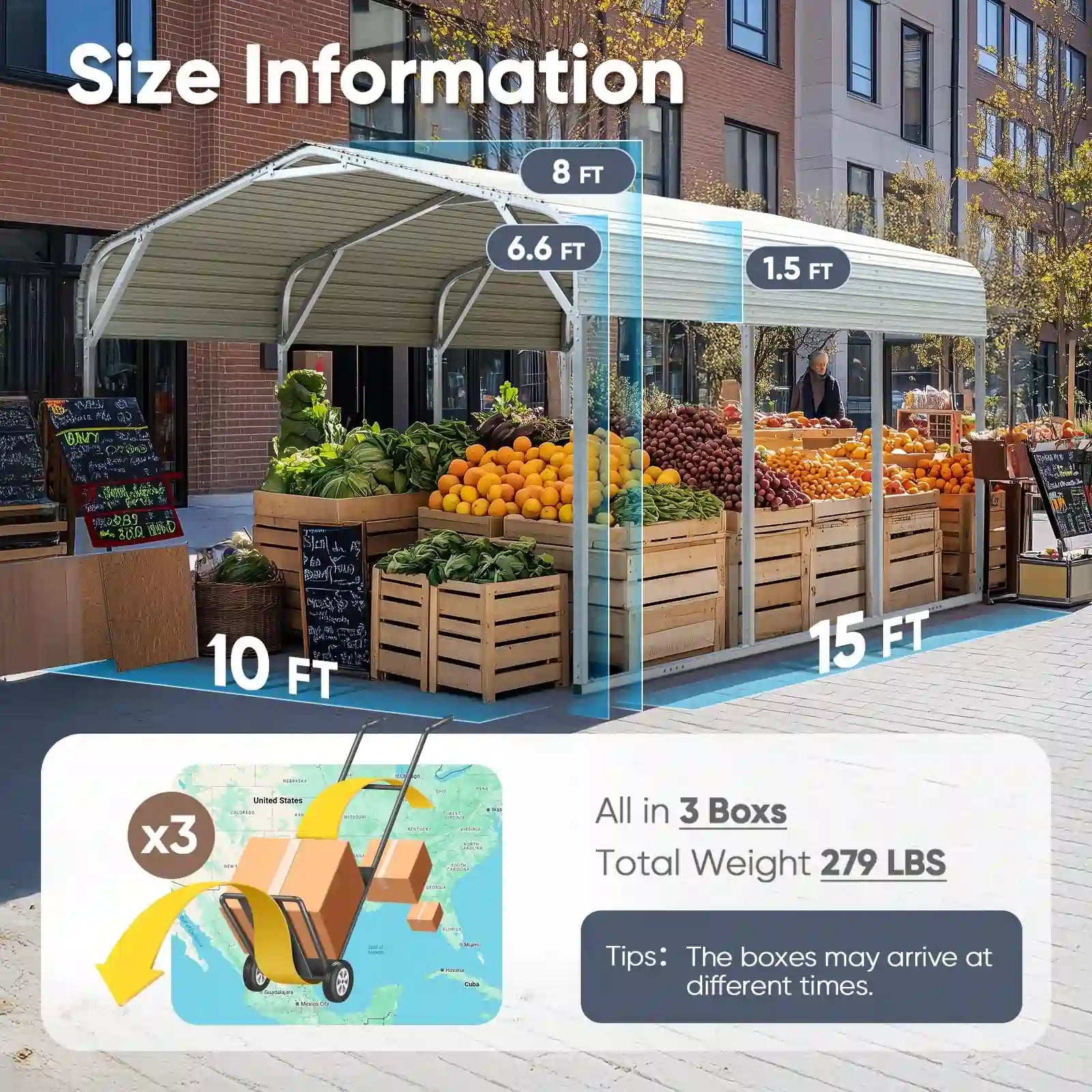 10x15 ft Metal Roof Carport Size#size_10X15ft