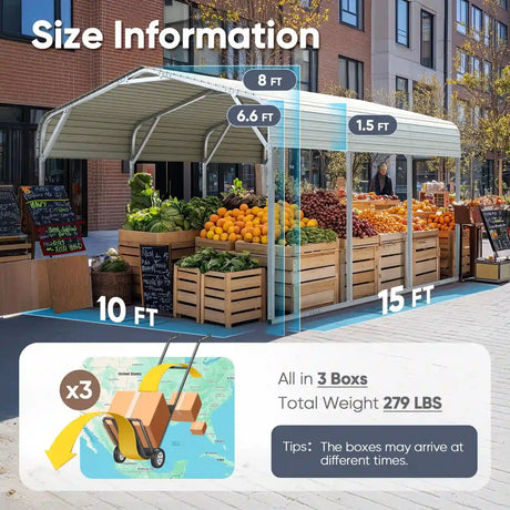 10x15 ft Metal Roof Carport Size#size_10X15ft