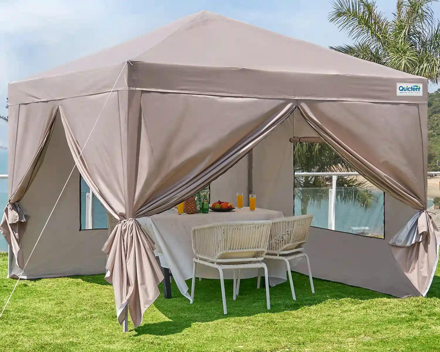 privacy 10x10 pop up canopy#color_beige (Upgraded)