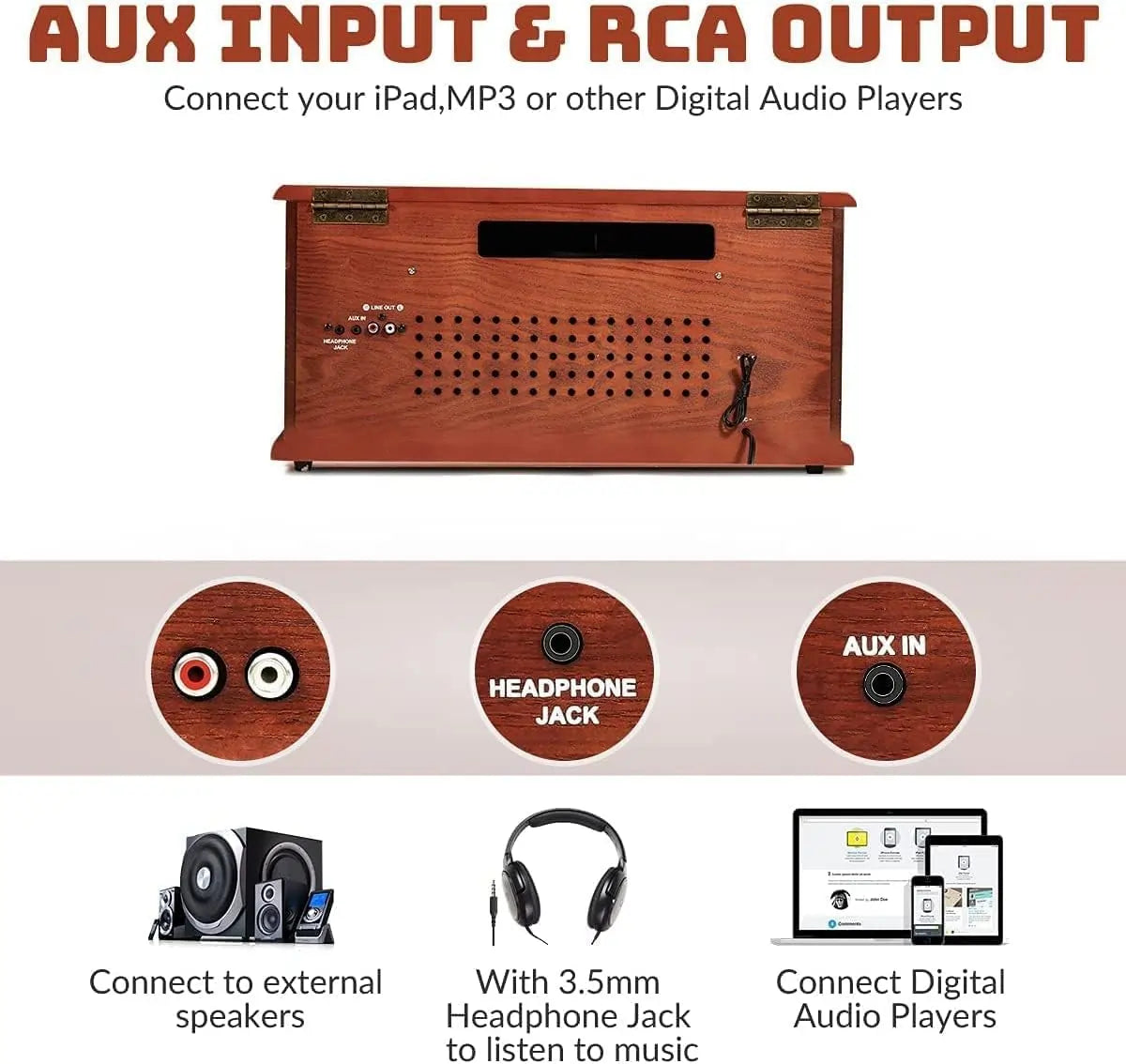 ORCC 10-in-1 Bluetooth Nostalgic Turntable Record Player-Mahogany