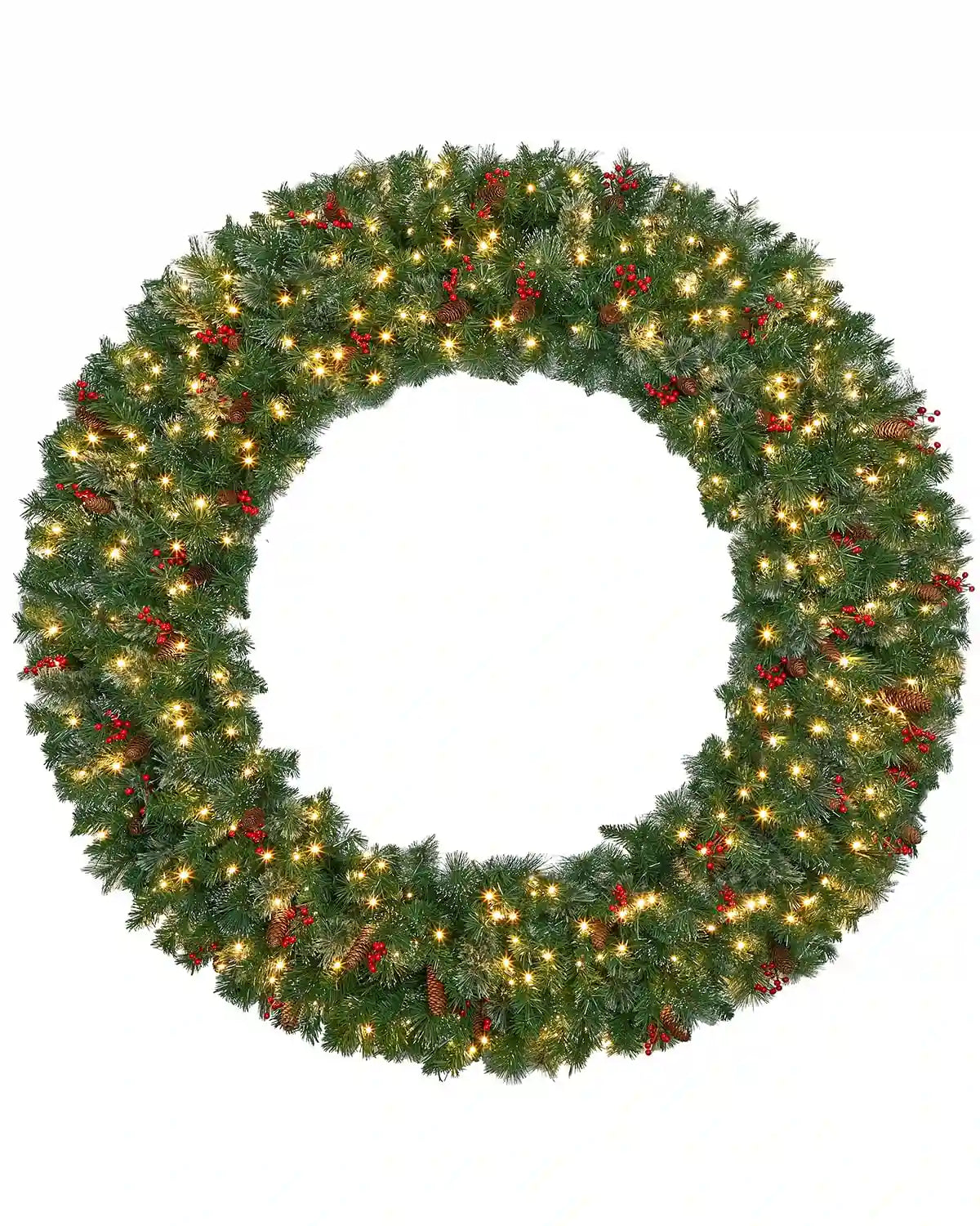 60" Large Artificial Pre-Lit Fir Christmas Wreath with Pine Cones#size_60" with Berries