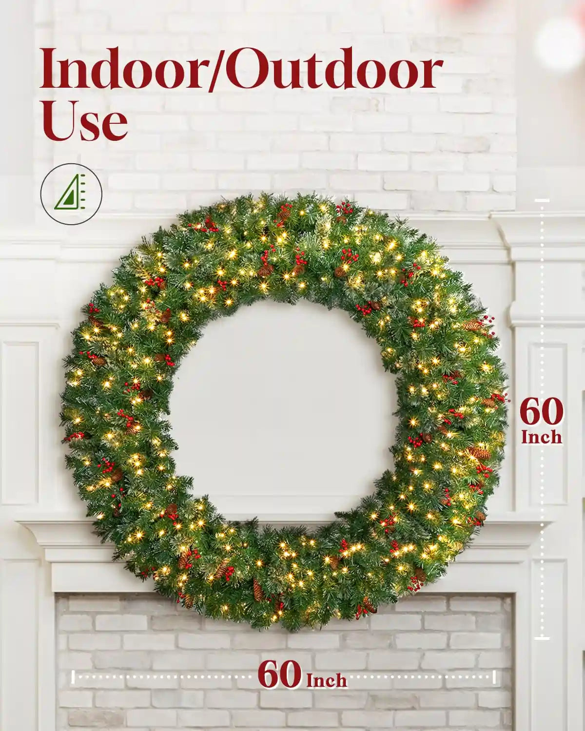 OasisCraft 60" Christmas Wreath with Pine Cones, Berries Size#size_60" with Berries