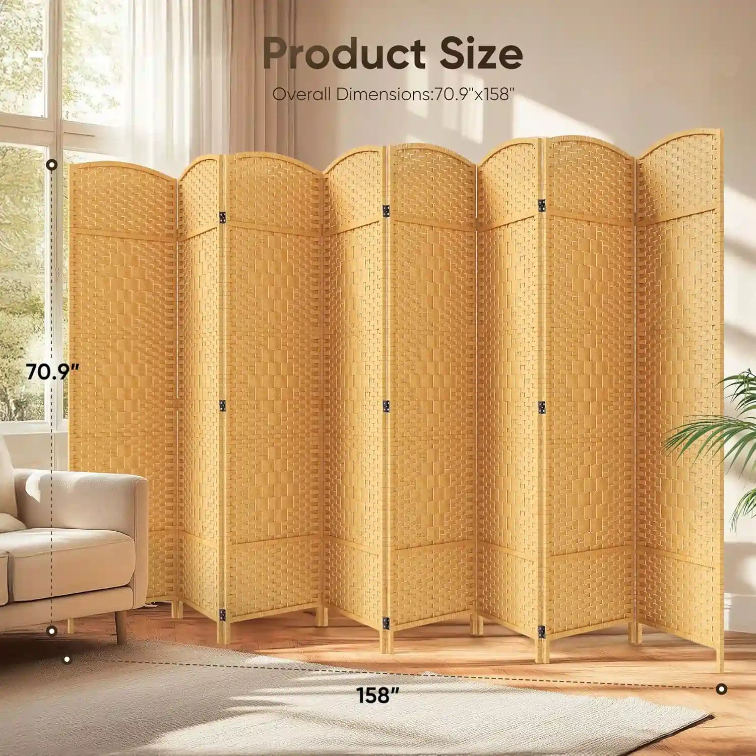 Privacy Double-Weave Room divider Yellow 8-Panel