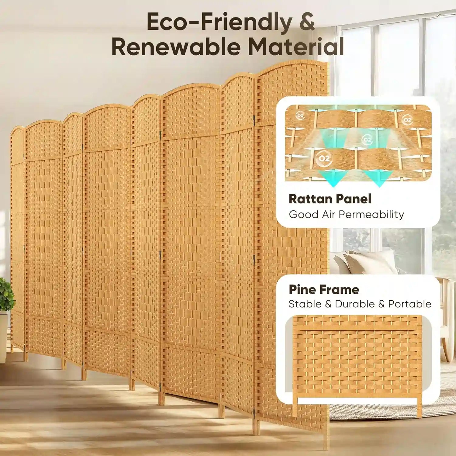 Privacy Double-Weave Room divider Yellow 8-Panel