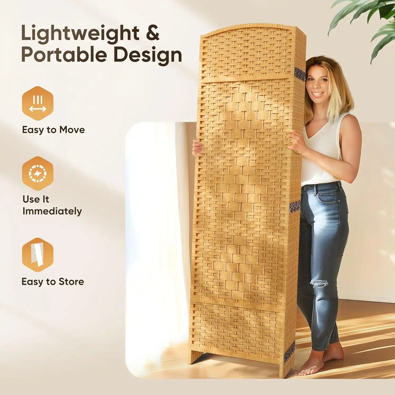 Privacy Double-Weave Room divider Yellow 8-Panel