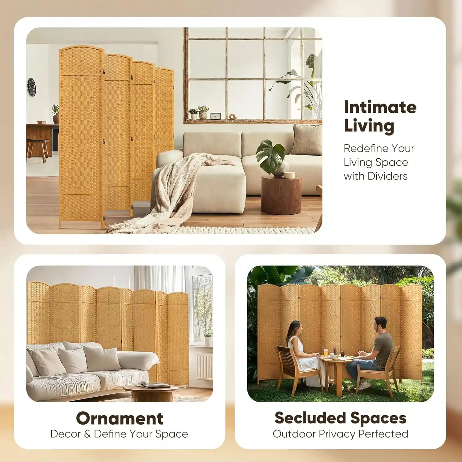 Privacy Double-Weave Room divider Yellow 8-Panel