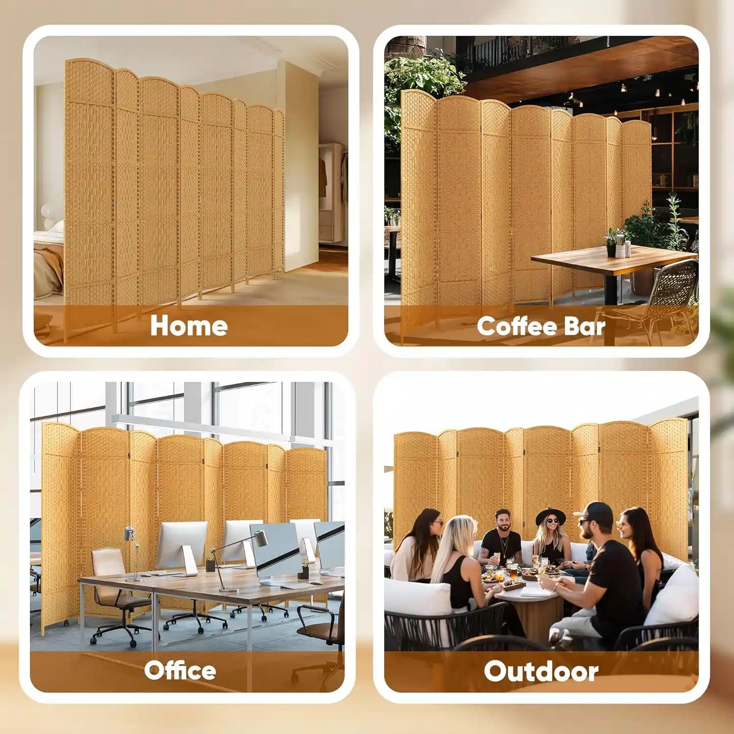 Privacy Double-Weave Room divider Yellow 8-Panel