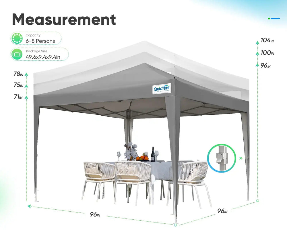 Quictent Privacy 8x8 Pop up Canopy Tent Size#color_gray