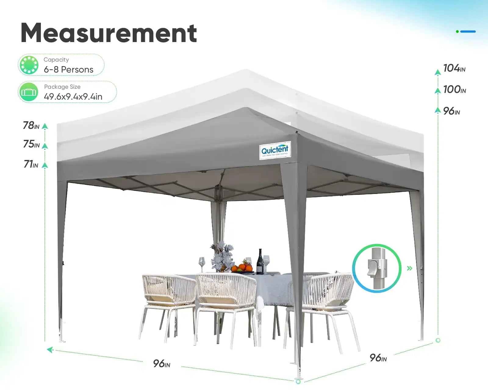 Quictent Privacy 8x8 Pop up Canopy Tent Size#color_gray