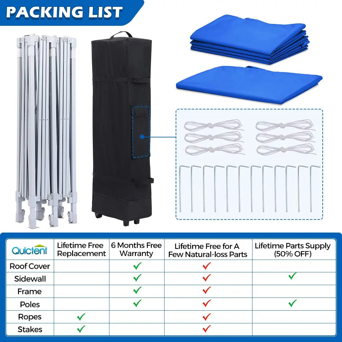 Blue 10x20 pop up canopy with sides packing list#color_royal blue