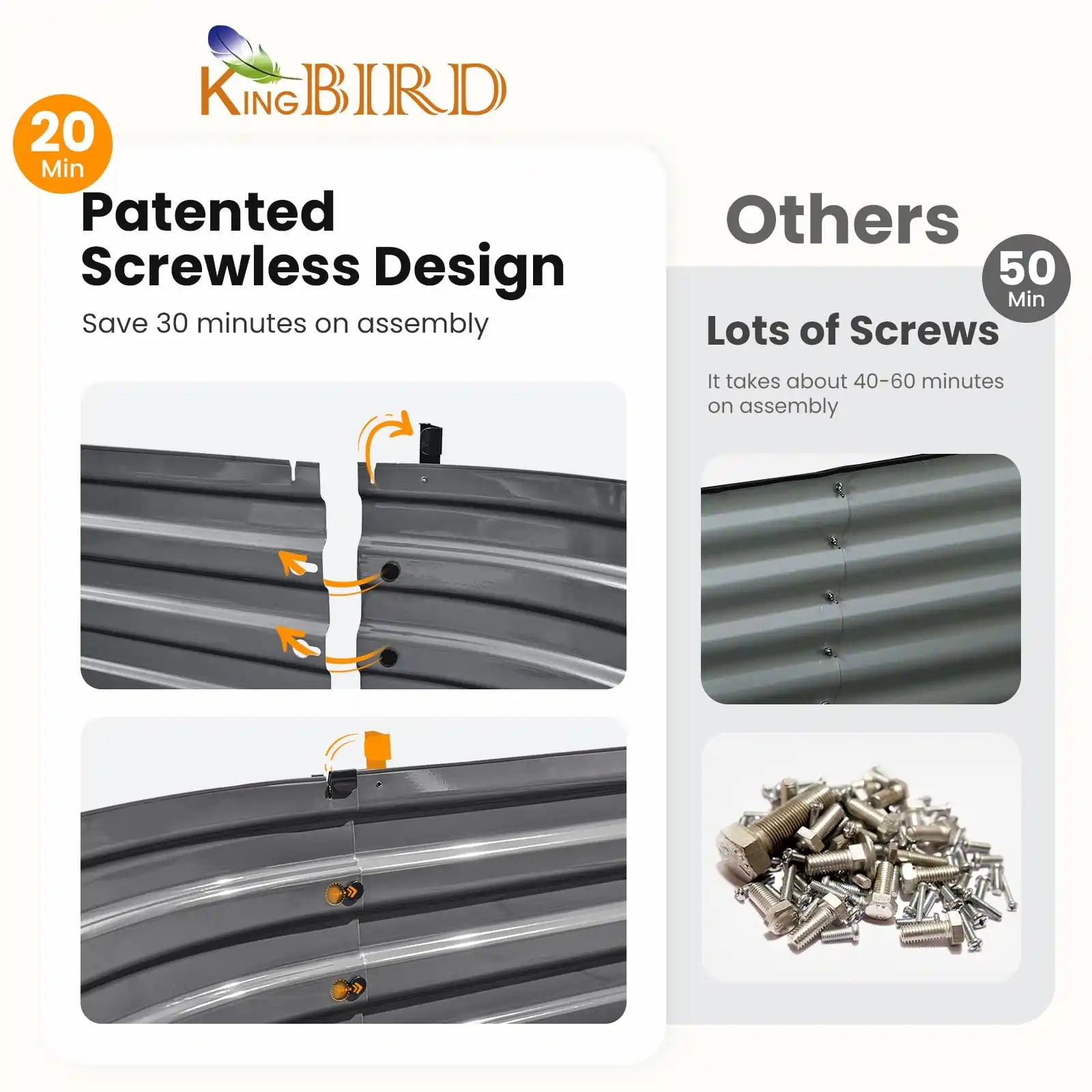 KING BIRD Screwless Dark Grey Raised Garden Bed 4x3x1ft patented screwless design#size_4x3x1ft (2pcs)