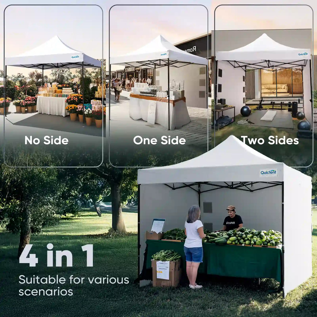 4 in 1 Pop Up Canopy White#style_10x10 With 3 Sidewalls-White