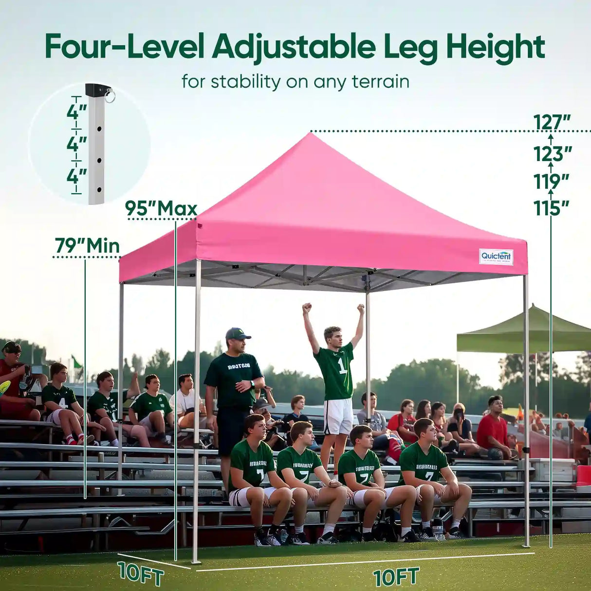Four-level adjustable leg height#style_10x10 No Sidewall-Pink