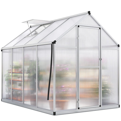 Walk-in Polycarbonate Greenhouse 6X8X6ft Silver