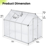Walk-In Polycarbonate Greenhouse 6X8X6ft Silver Size