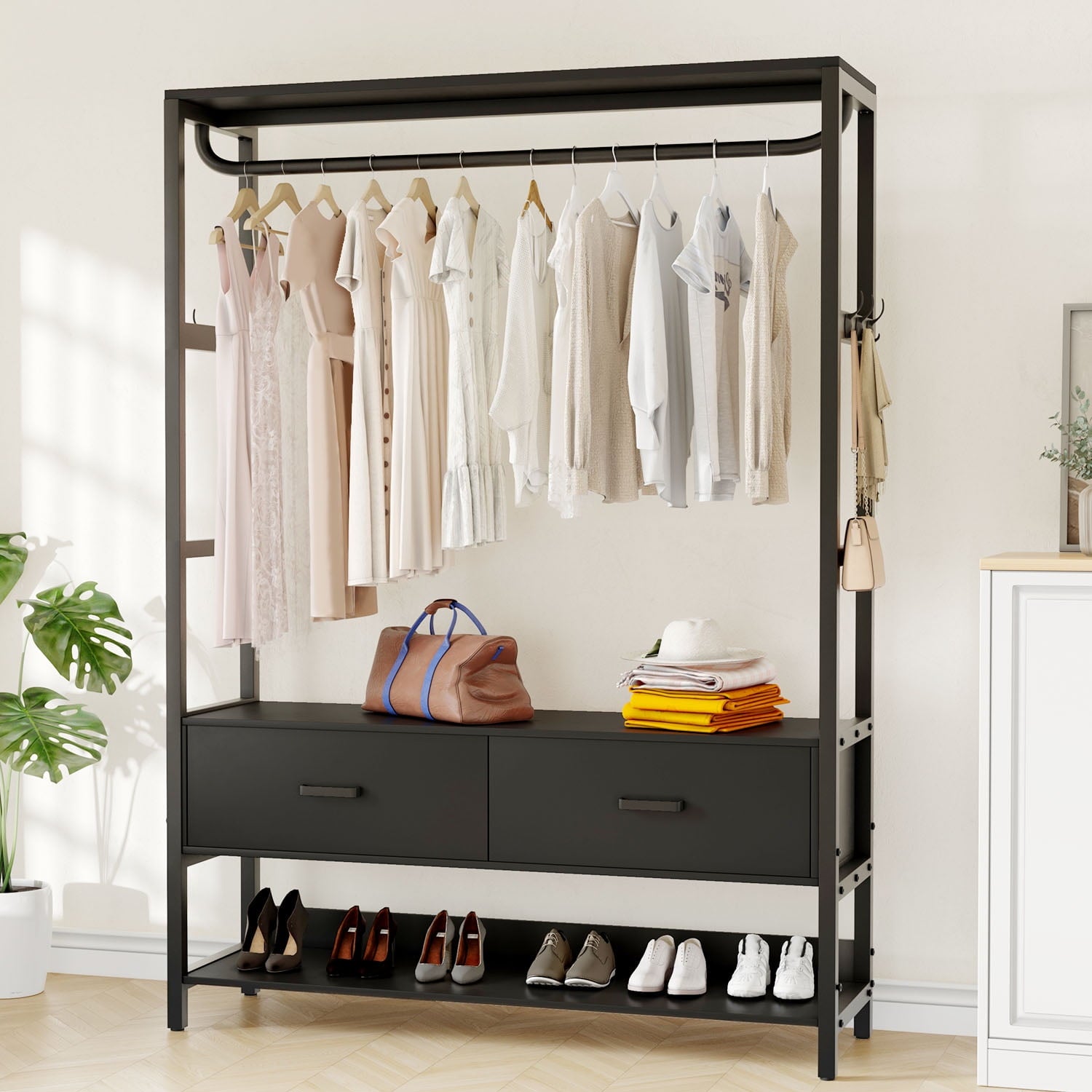HOKEEPER Closet Organizer with Drawers & Hooks - Black