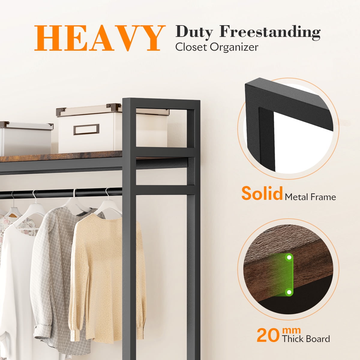 HOKEEPER 600LBS Heavy Duty Clothing Rack with Shelves