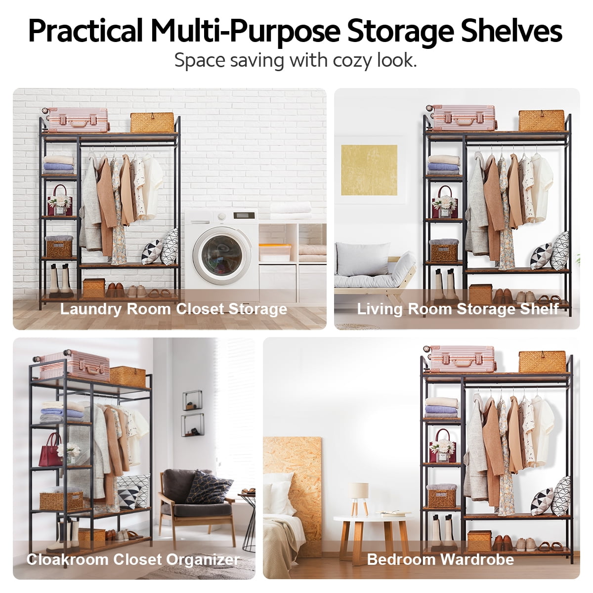 HOKEEPER 600LBS Heavy Duty Clothing Rack with Shelves