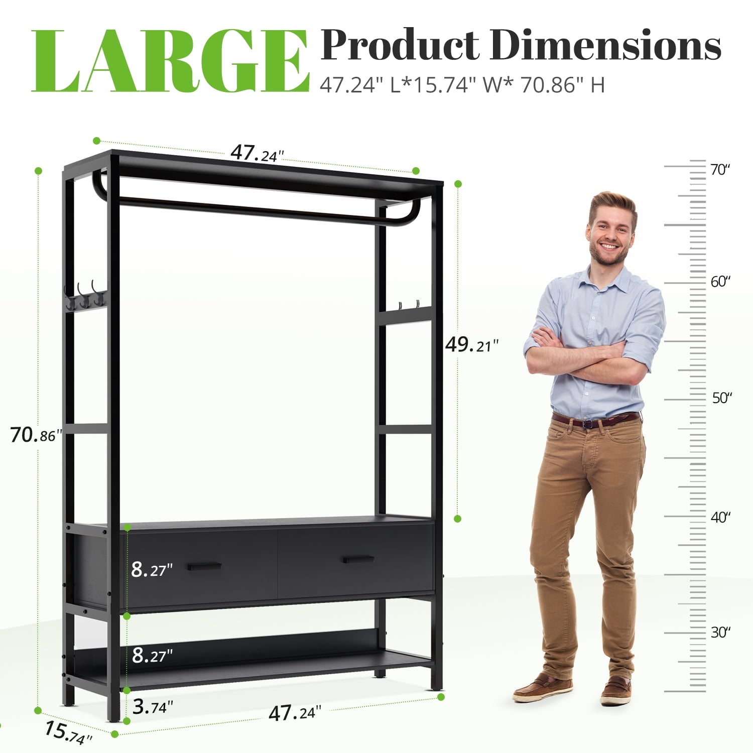HOKEEPER Closet Organizer with Drawers & Hooks - Black