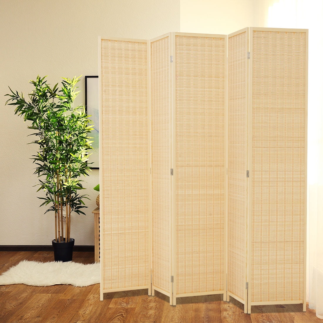 Corelax Bamboo Room Divider (5-Panel) - Beige