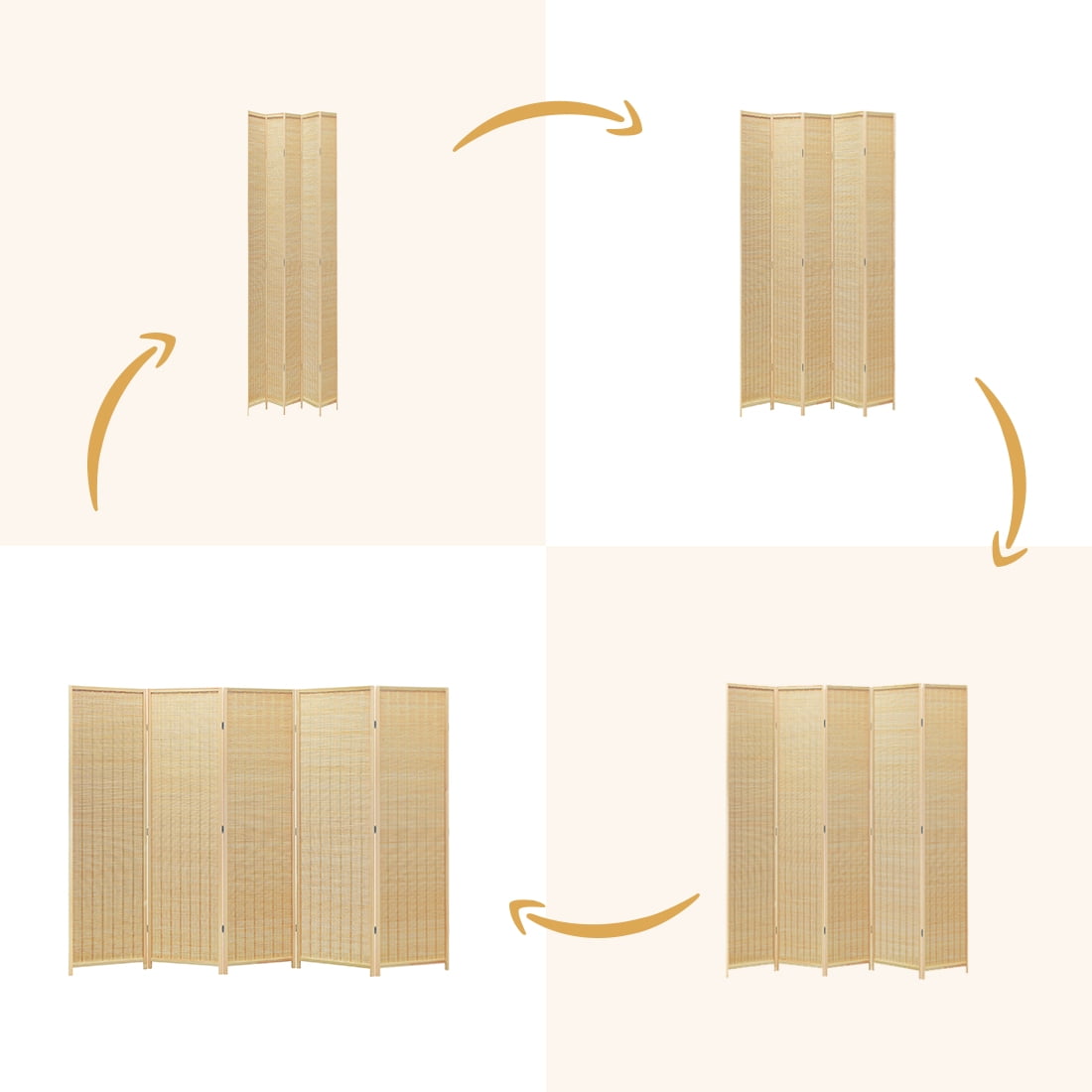 Corelax Bamboo Room Divider (5-Panel) - Beige