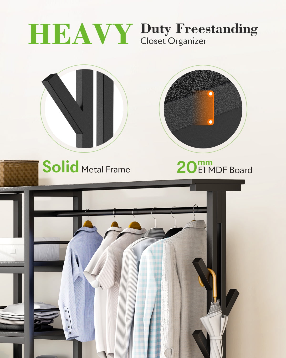 HOKEEPER 650LBS Closet Organizer with Coat Rack