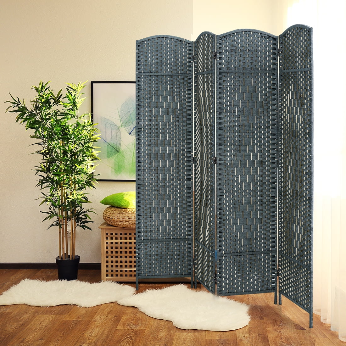 Corelax 6ft Diamond Woven Room Divider (4-Panel) - Grey